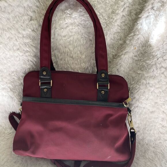 Travelon Anti-Theft Tailored Burgundy Nylon Satchel removable shoulder strap - Picture 4 of 13